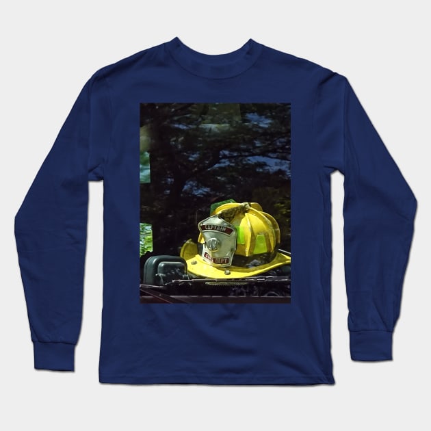 Yellow Fire Captain's Helmet Long Sleeve T-Shirt by SusanSavad